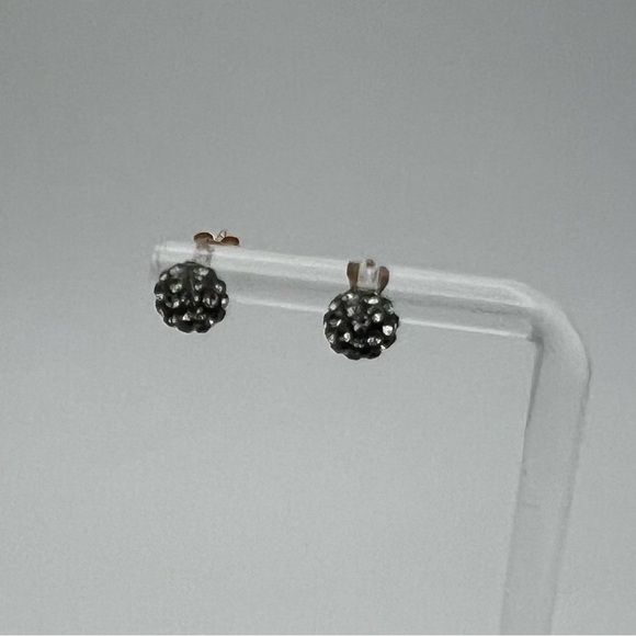 14K Solid Gold Black Crystal Ball Stud Earrings – Preowned Sparkly Bead posts - Picture 13 of 17